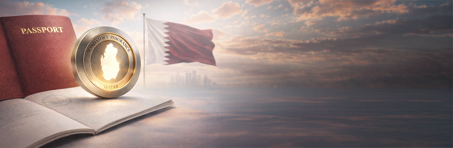 Qatar skyline with flag